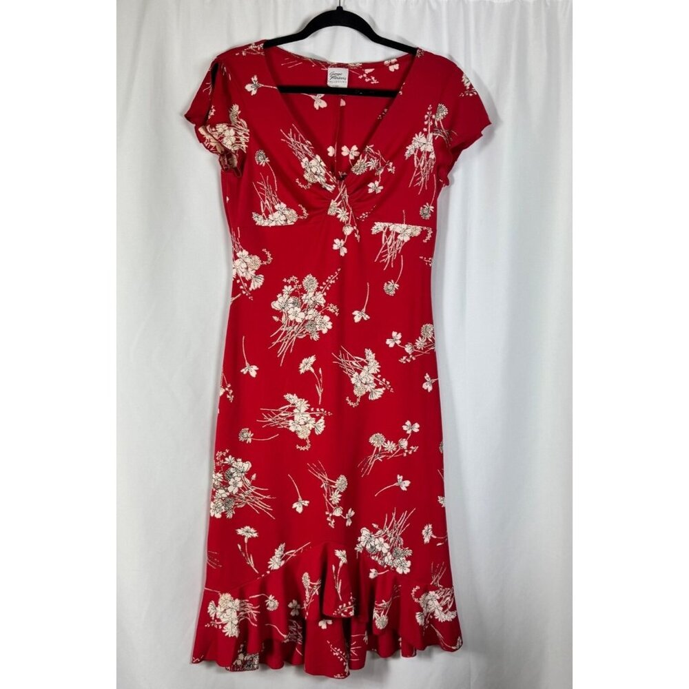 Giorgio Fiorlini Y2K Red Floral Dress Split Flutter‎ Sleeve Asymmetrical Hem 10